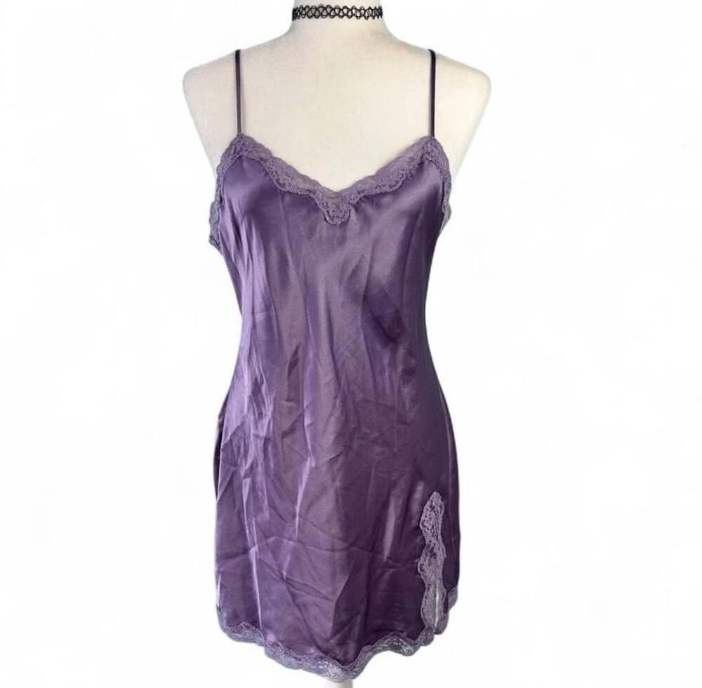 Vintage Victoria's Secret Purple Satin and Lace Slip Dress Medium